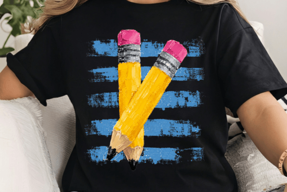 Coastal Pencil Stripes Teacher Mom PNG