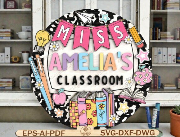 Cute School Theme Round Door Hanger SVG